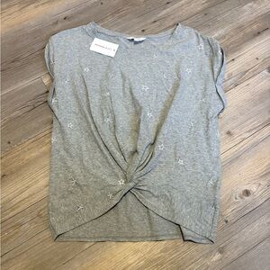Lucky Brand twist front short sleeve shirt grey with  stars medium new with tags